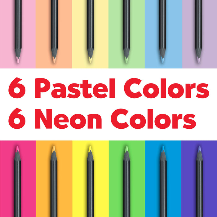 Neon & Pastel Black Ed Colored Pencils, 12Ct