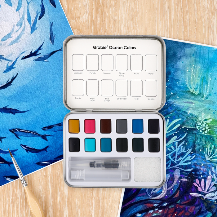 Ocean Watercolor Pocket Set & Brush
