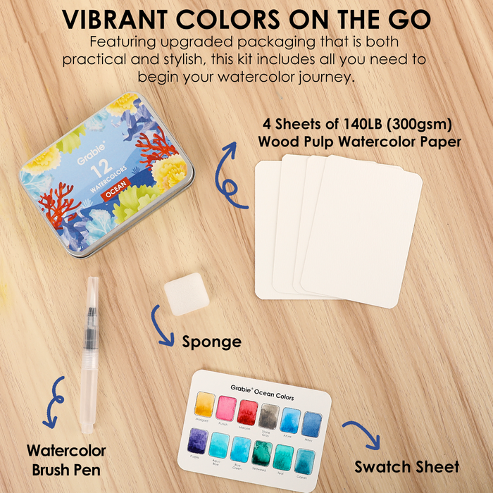 Ocean Watercolor Pocket Set & Brush