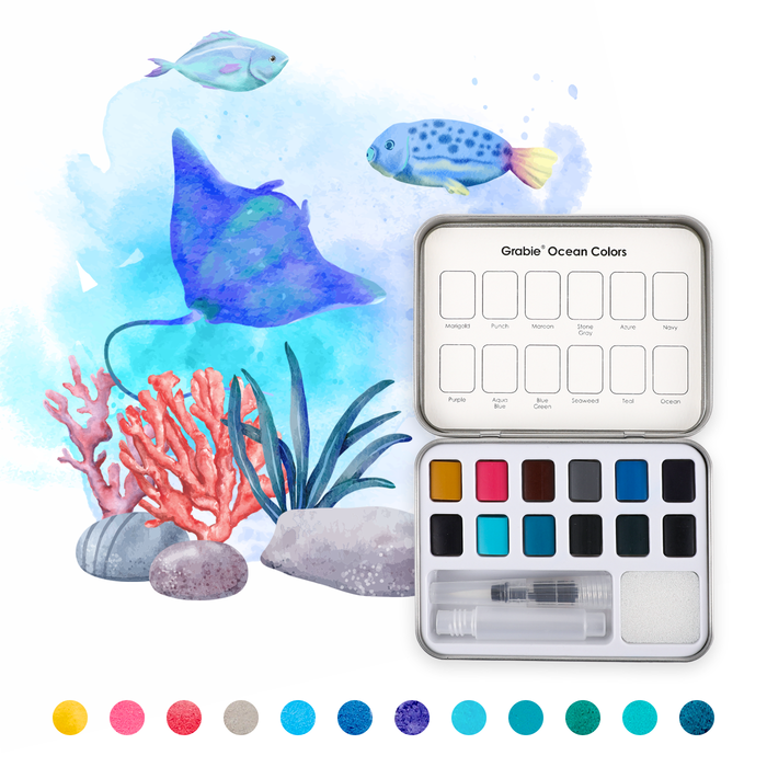 Ocean Watercolor Pocket Set & Brush