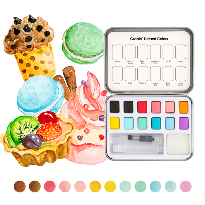 Dessert Pocket Watercolor Set & Brush