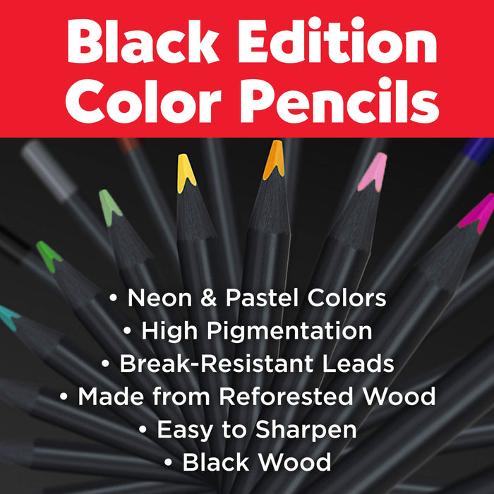 Neon & Pastel Black Ed Colored Pencils, 12Ct
