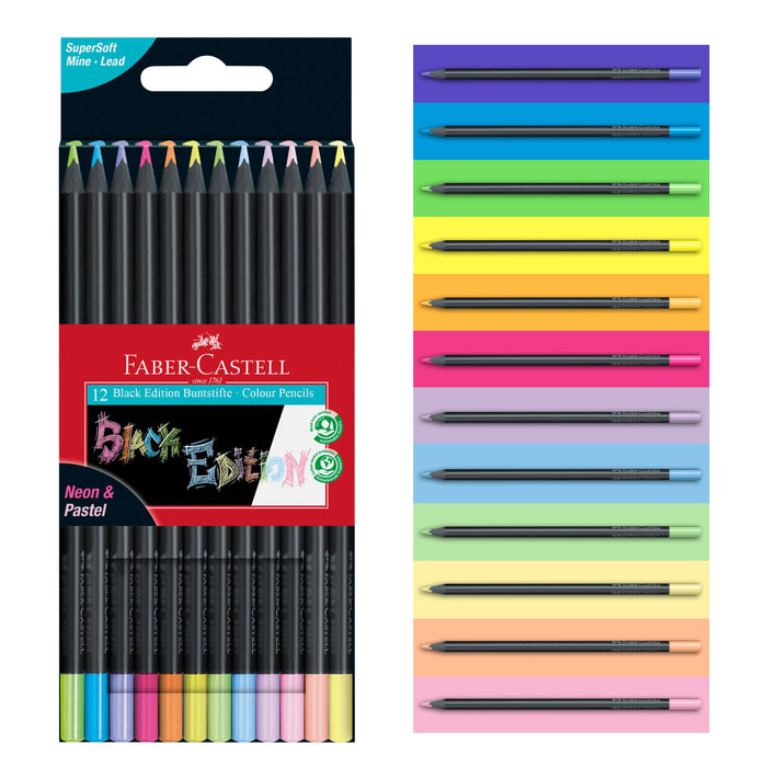 Neon & Pastel Black Ed Colored Pencils, 12Ct