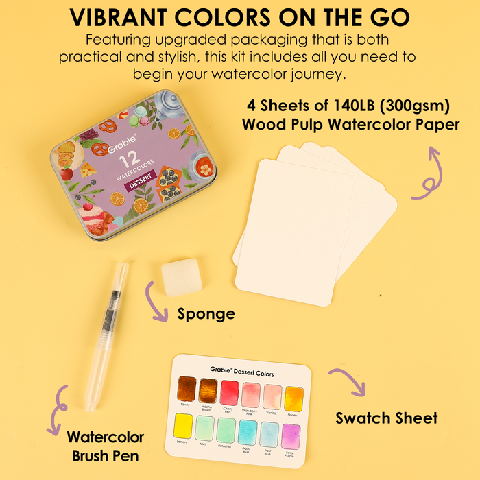 Dessert Pocket Watercolor Set & Brush