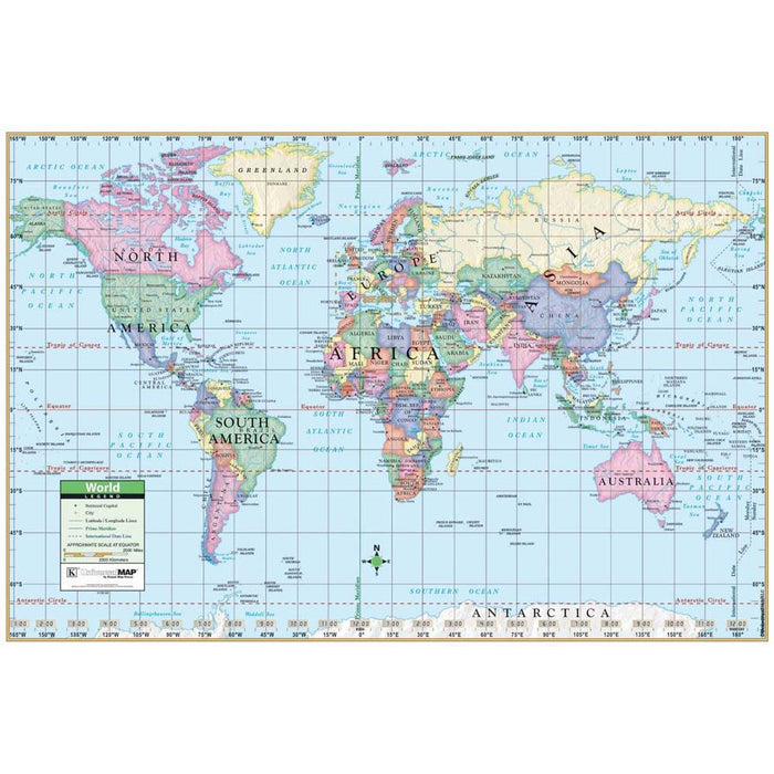 US/World Map 40x28 Laminated