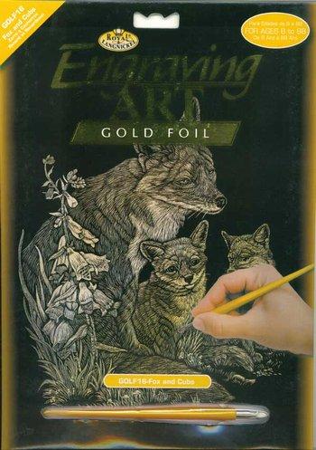 Gold Engraving - Fox & Cubs